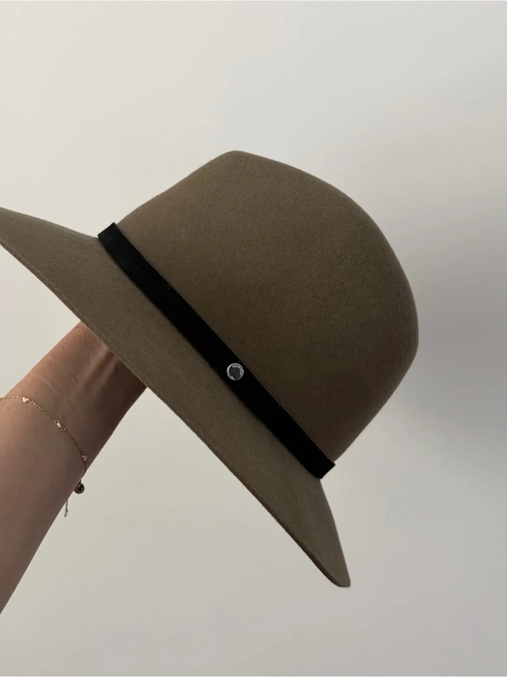 rag & bone Olive Felt Wide-Brim Hat with Black Band